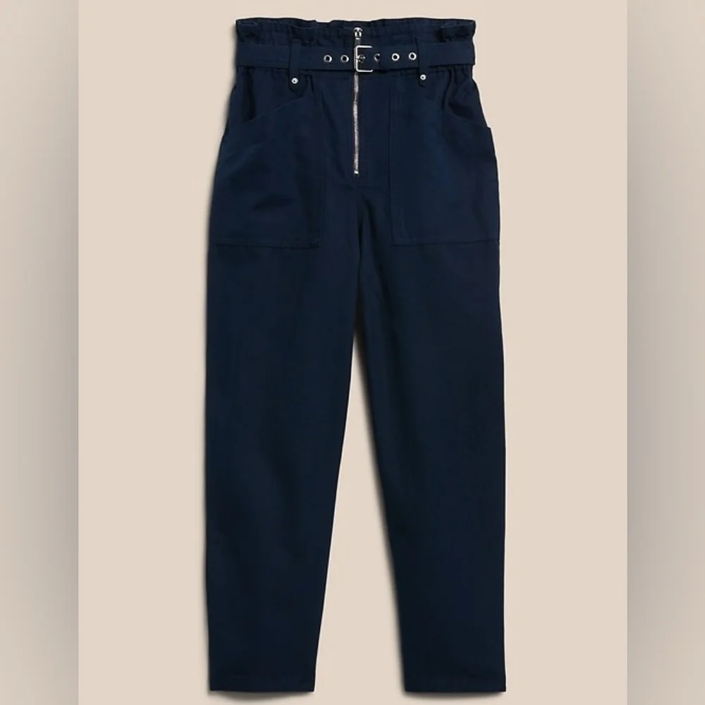 Banana Republic Navy Ankle Pants Stretch Waist Belt Size 8 (Relaxed Fit)